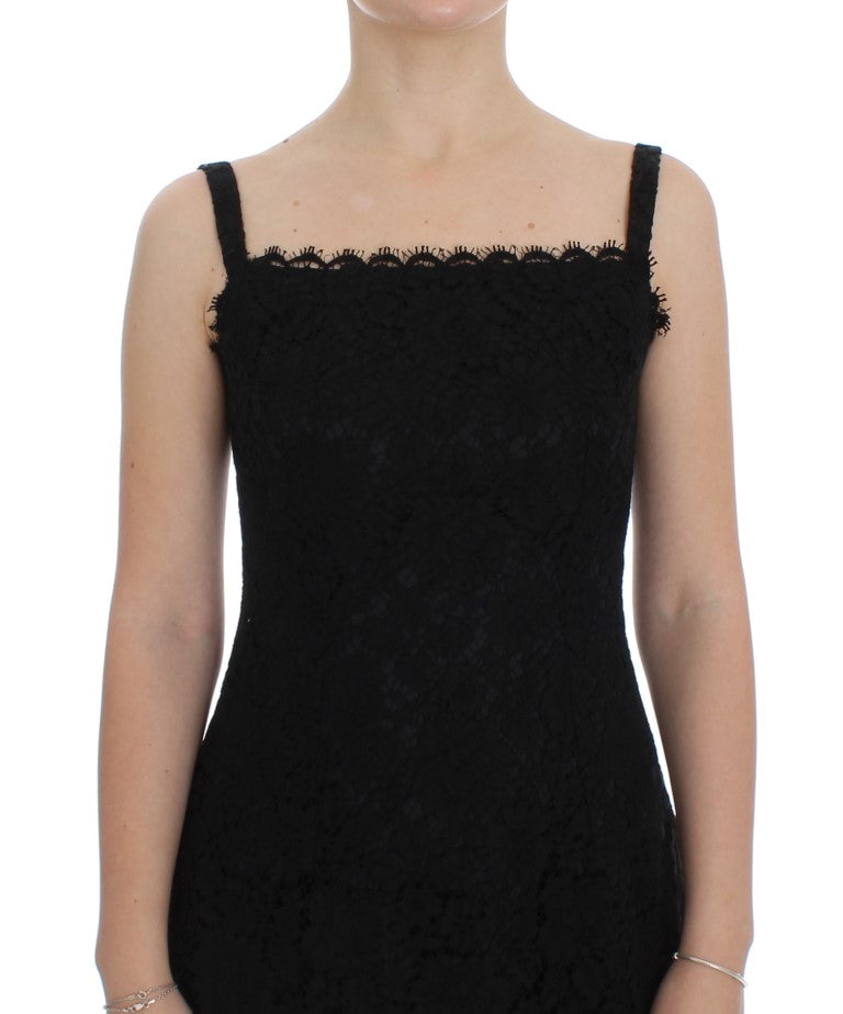 Vestido recto hasta la rodilla con encaje floral negro
