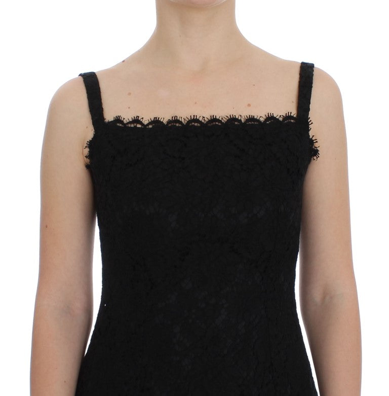 Vestido recto hasta la rodilla con encaje floral negro