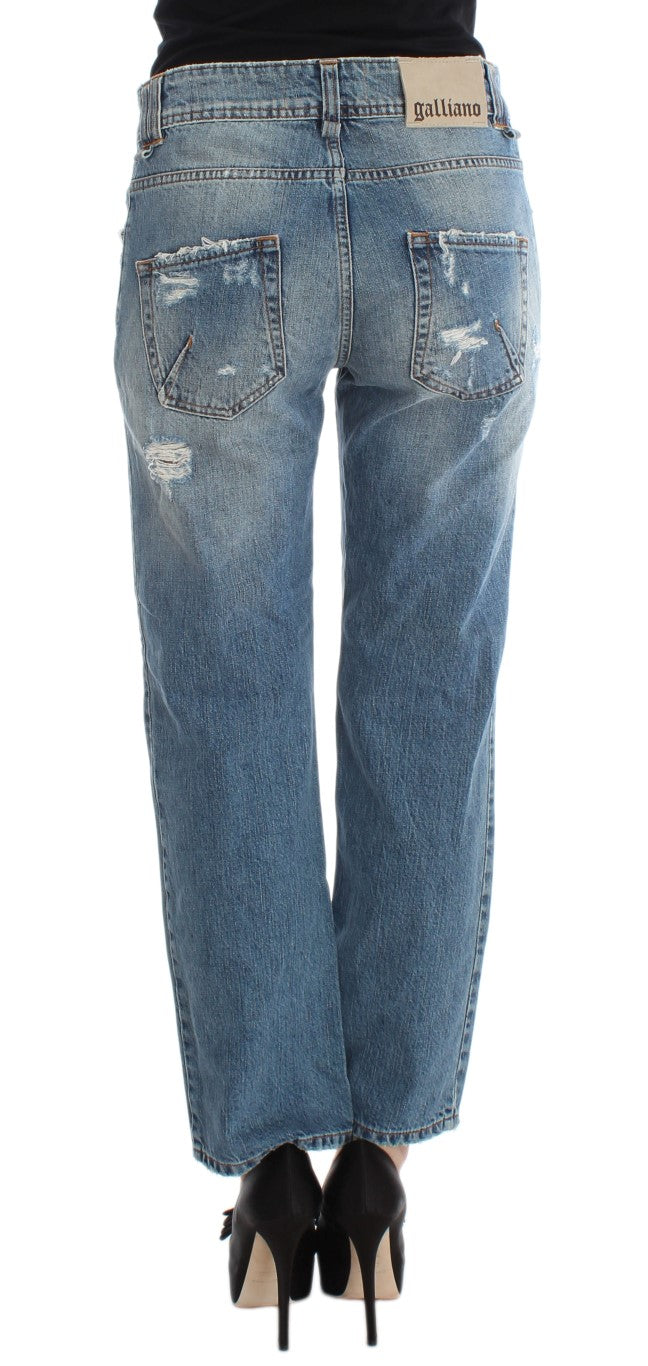 Jeans cropped stile boyfriend in cotone lavato blu