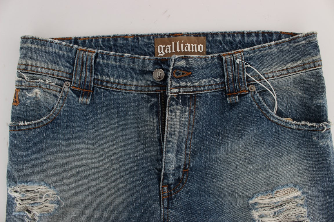 Jeans cropped stile boyfriend in cotone lavato blu