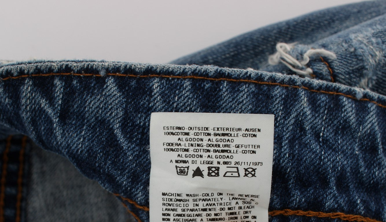 Jeans cropped stile boyfriend in cotone lavato blu