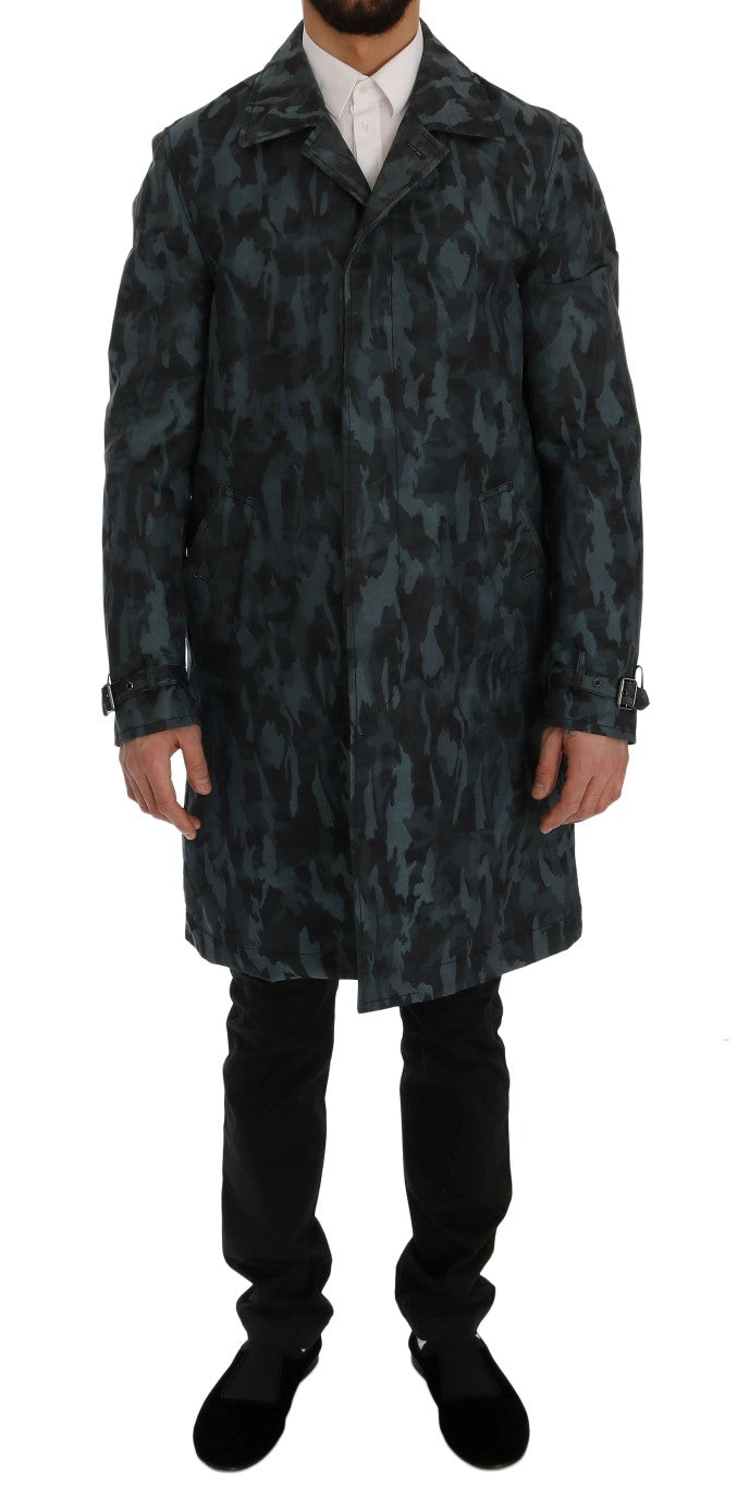 Dolce & Gabbana Manteau Trench Camouflage Bleu Élégance