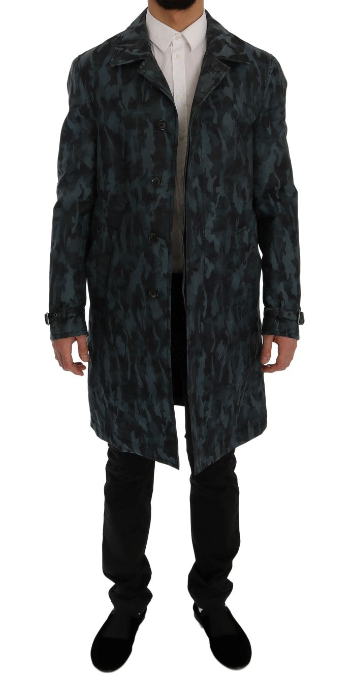 Dolce & Gabbana Manteau Trench Camouflage Bleu Élégance