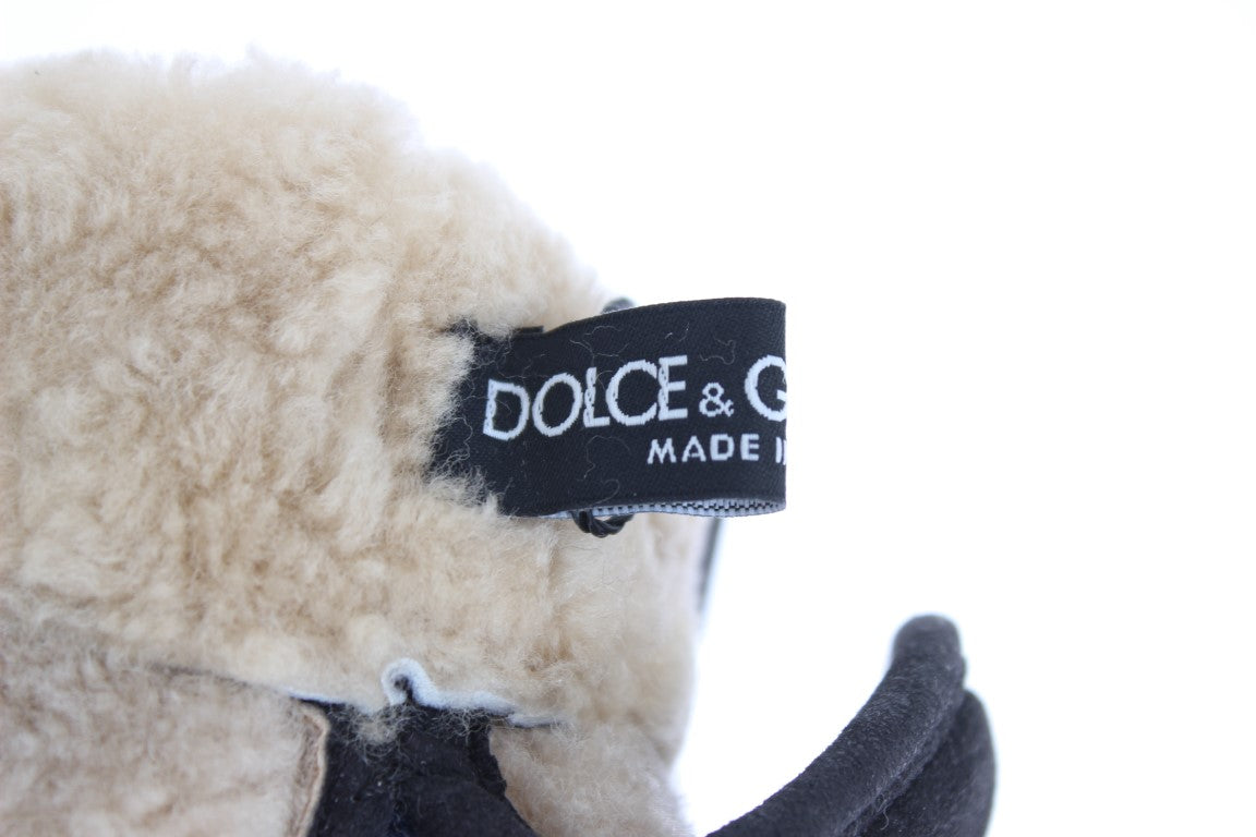 Dolce & Gabbana Schicke graue Woll- und Lammfellhandschuhe mit Nieten-Details