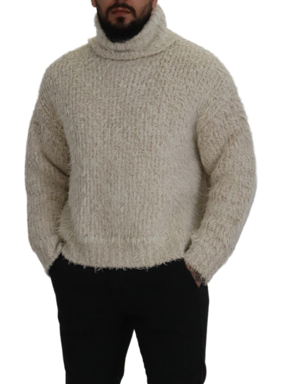 Dolce & Gabbana Eleganter cremefarbener Rollkragenpullover aus Wollmischung