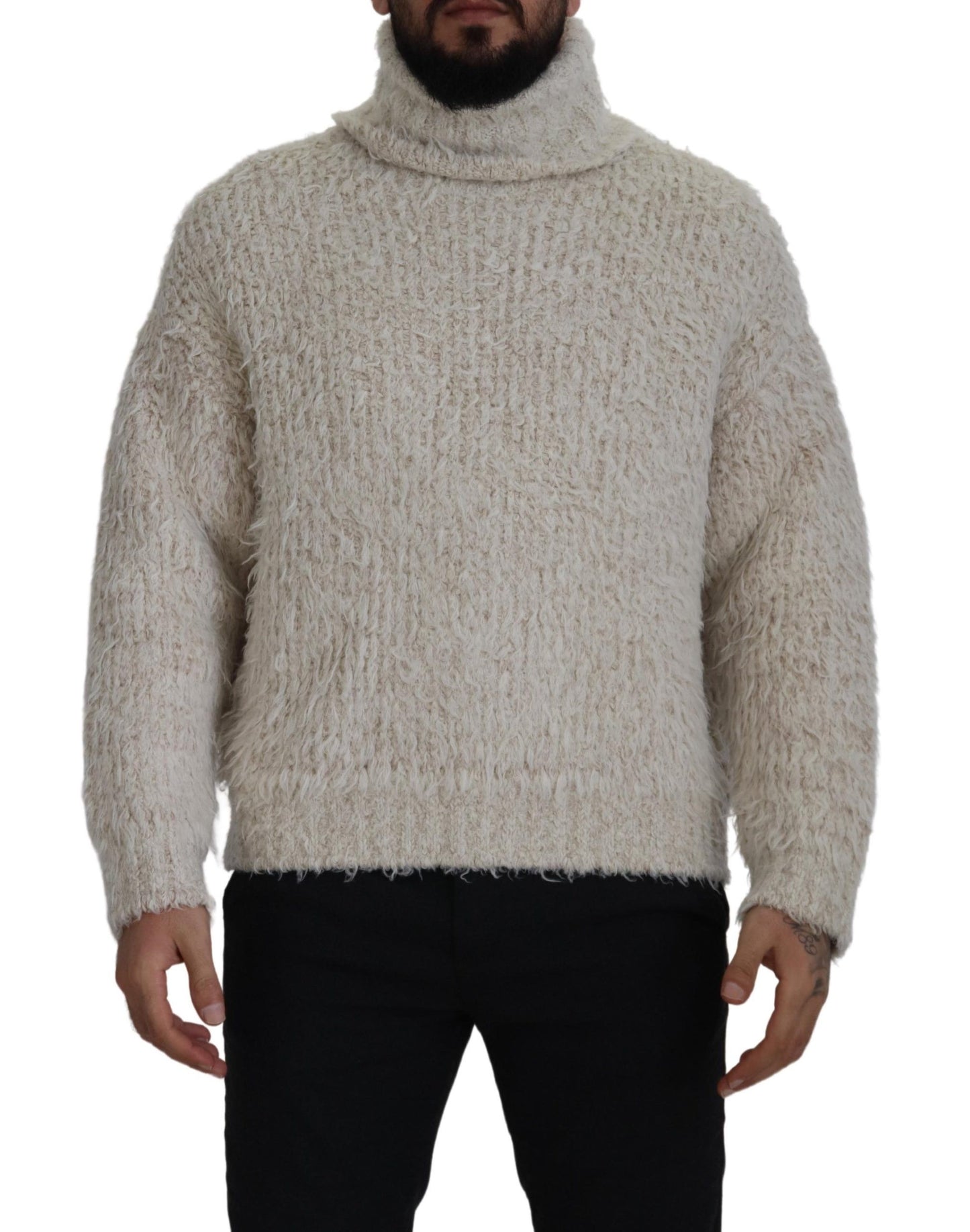 Dolce & Gabbana Eleganter cremefarbener Rollkragenpullover aus Wollmischung