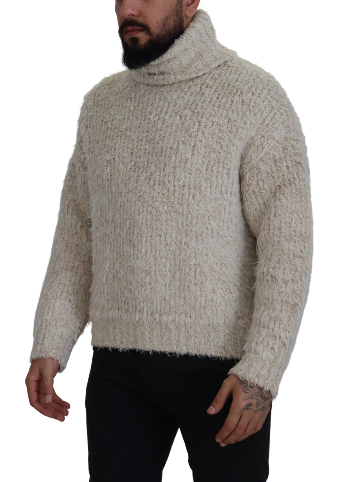 Dolce & Gabbana Eleganter cremefarbener Rollkragenpullover aus Wollmischung