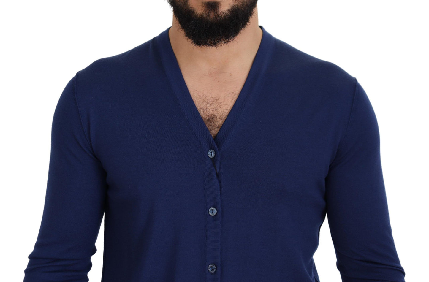 Cárdigan con botones y cuello en V de lana azul