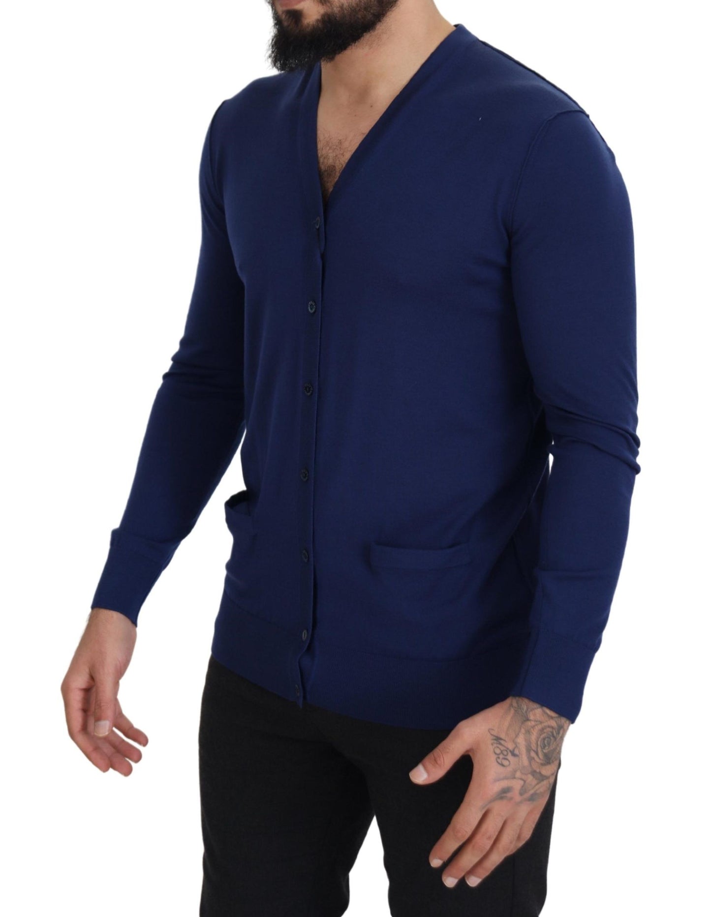 Cárdigan con botones y cuello en V de lana azul