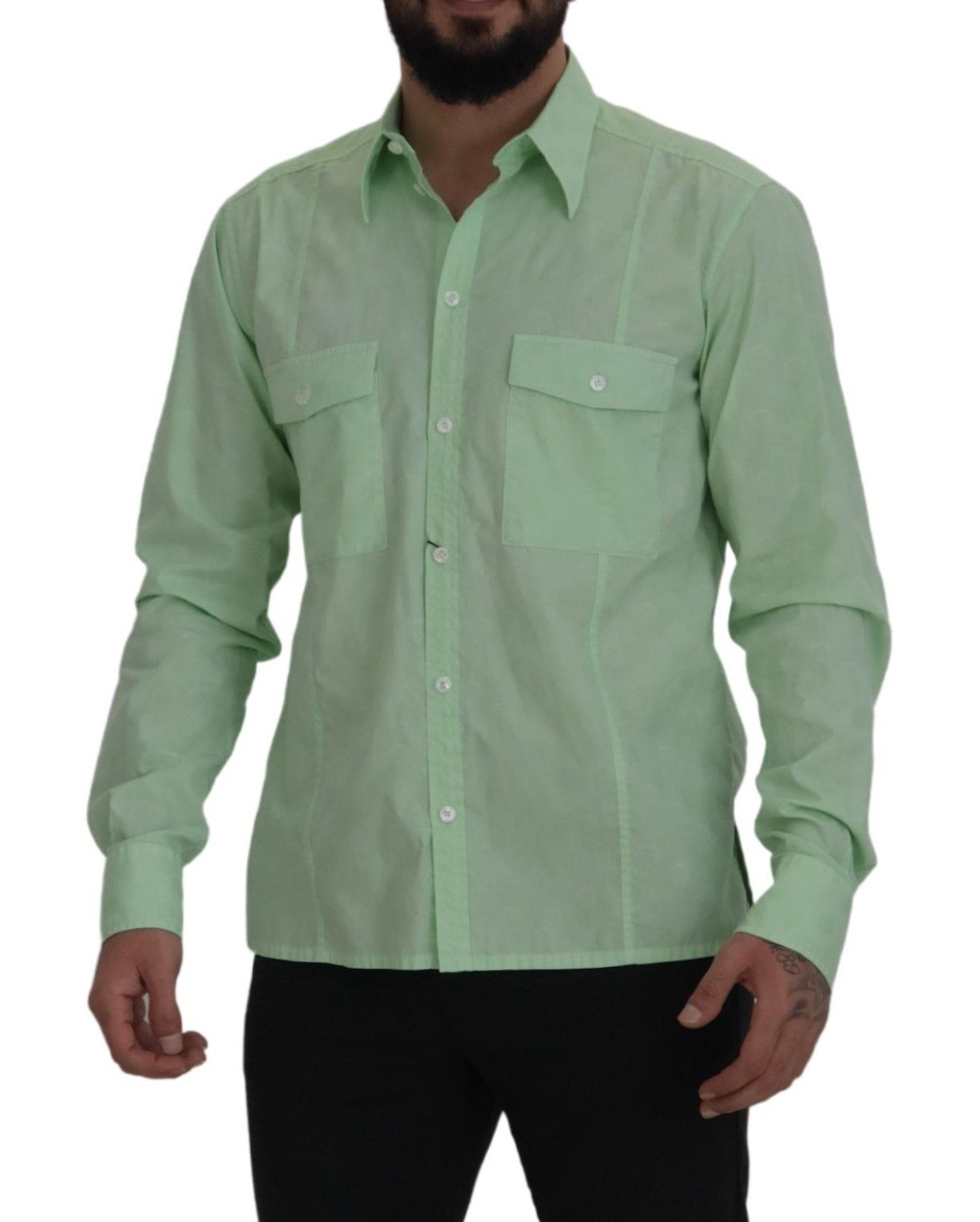 Camisa con botones de manga larga verde menta
