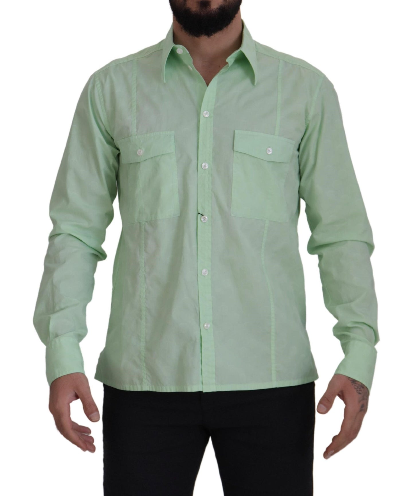 Camisa con botones de manga larga verde menta