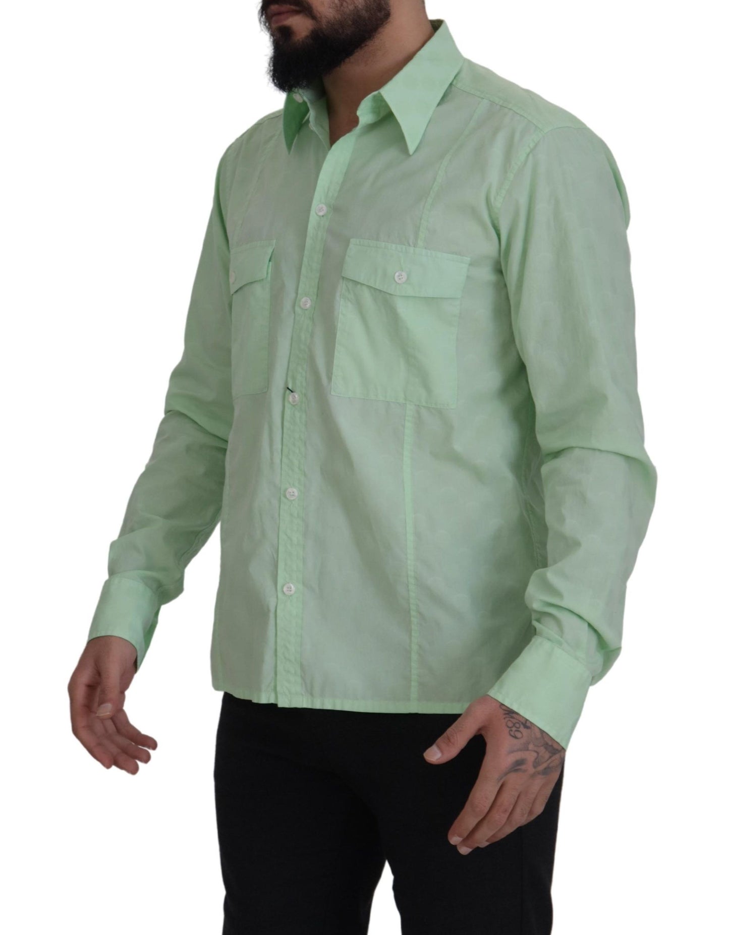 Camisa con botones de manga larga verde menta