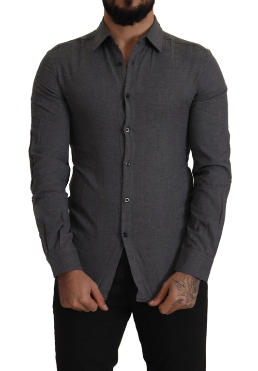 Camicia da uomo casual in cotone grigio scuro