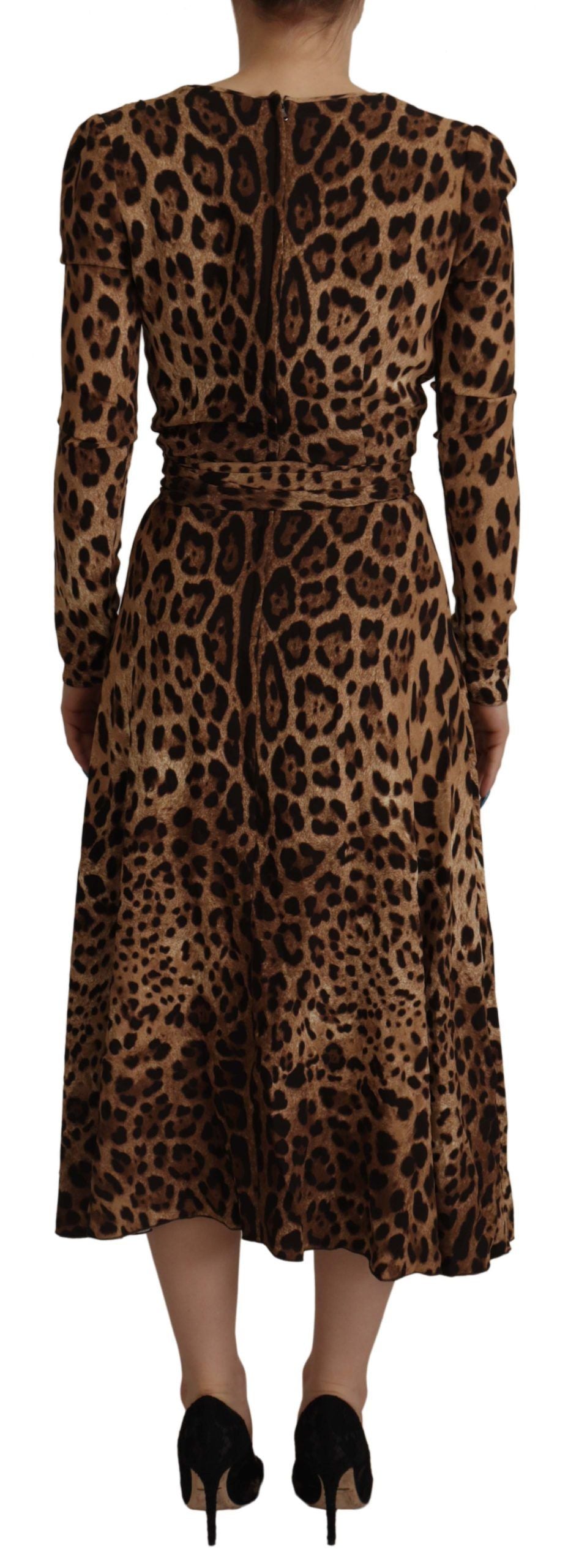 Vestido largo de viscosa con estampado de leopardo marrón