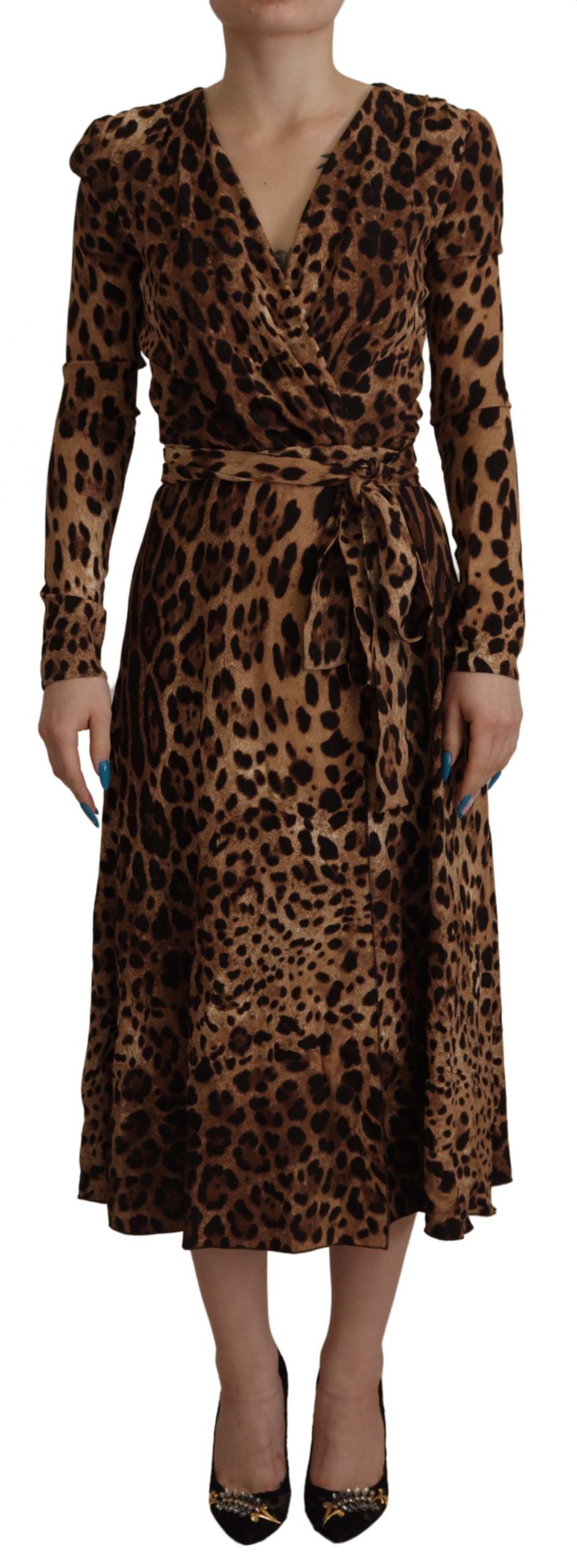 Vestido largo de viscosa con estampado de leopardo marrón