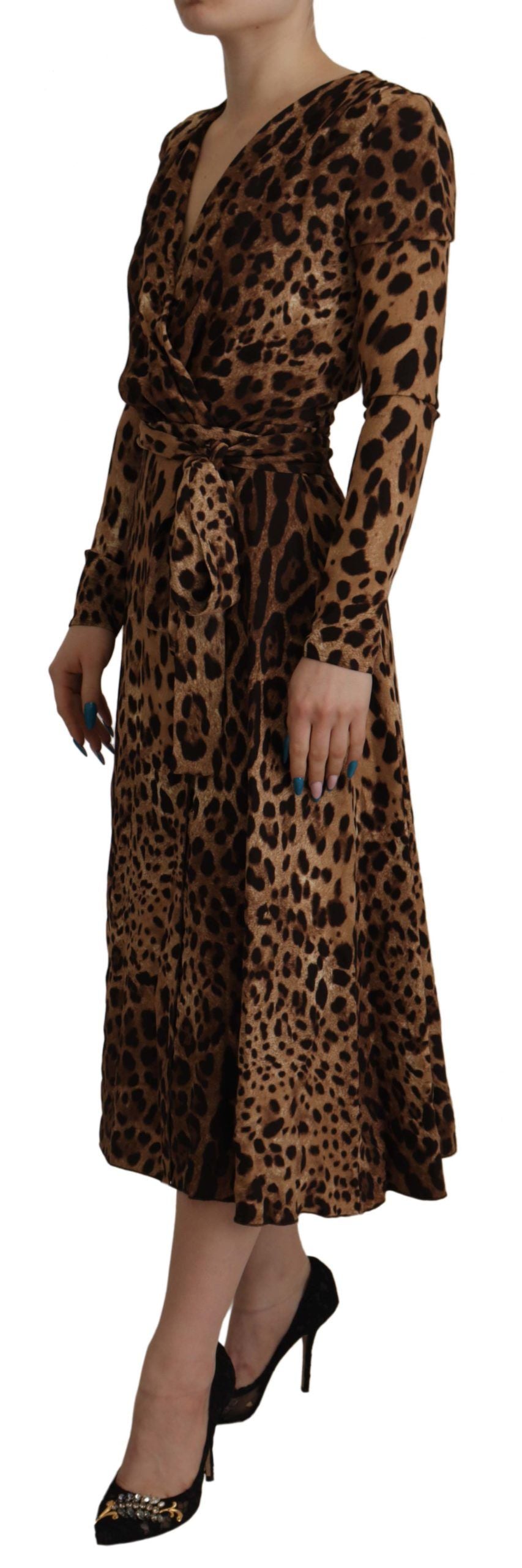Vestido largo de viscosa con estampado de leopardo marrón