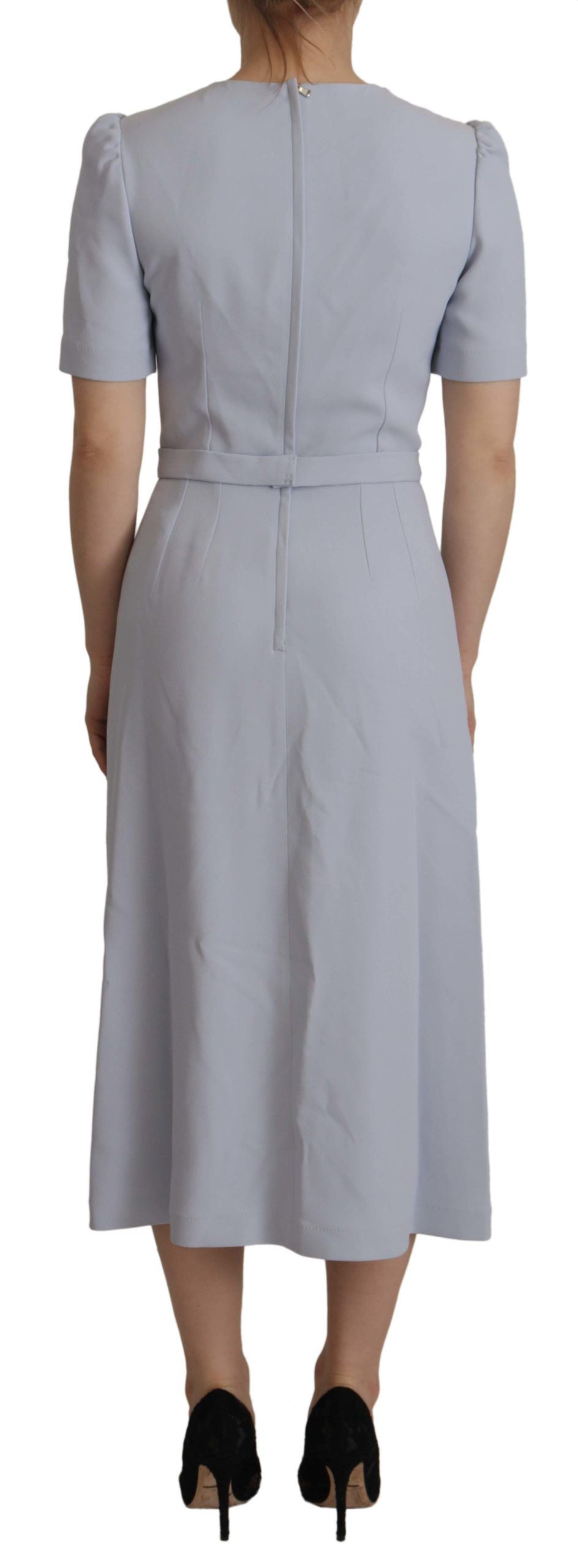 Vestido midi de viscosa con apliques florales azules