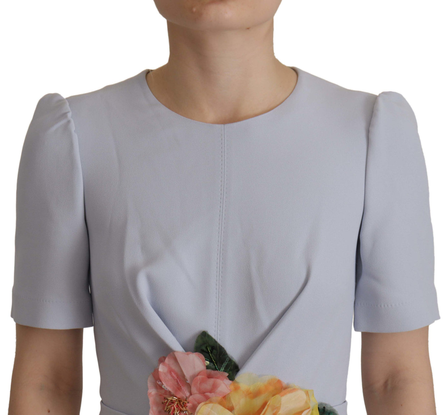 Vestido midi de viscosa con apliques florales azules