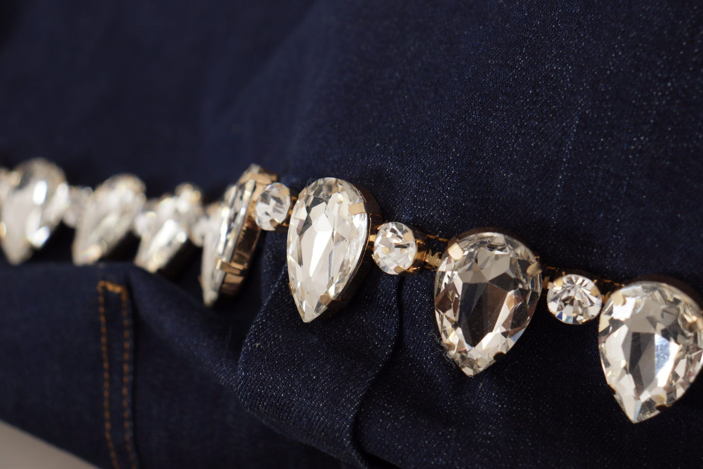 Giacca in cotone con decorazioni di cristalli denim blu