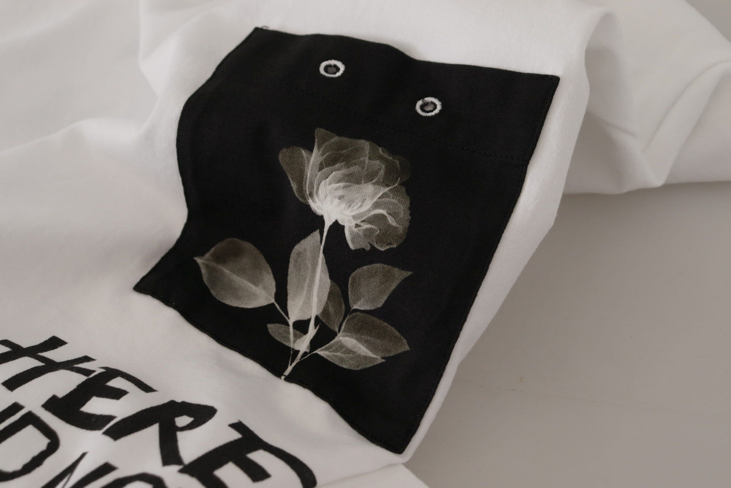 T-shirt bianca in cotone girocollo con stampa slogan