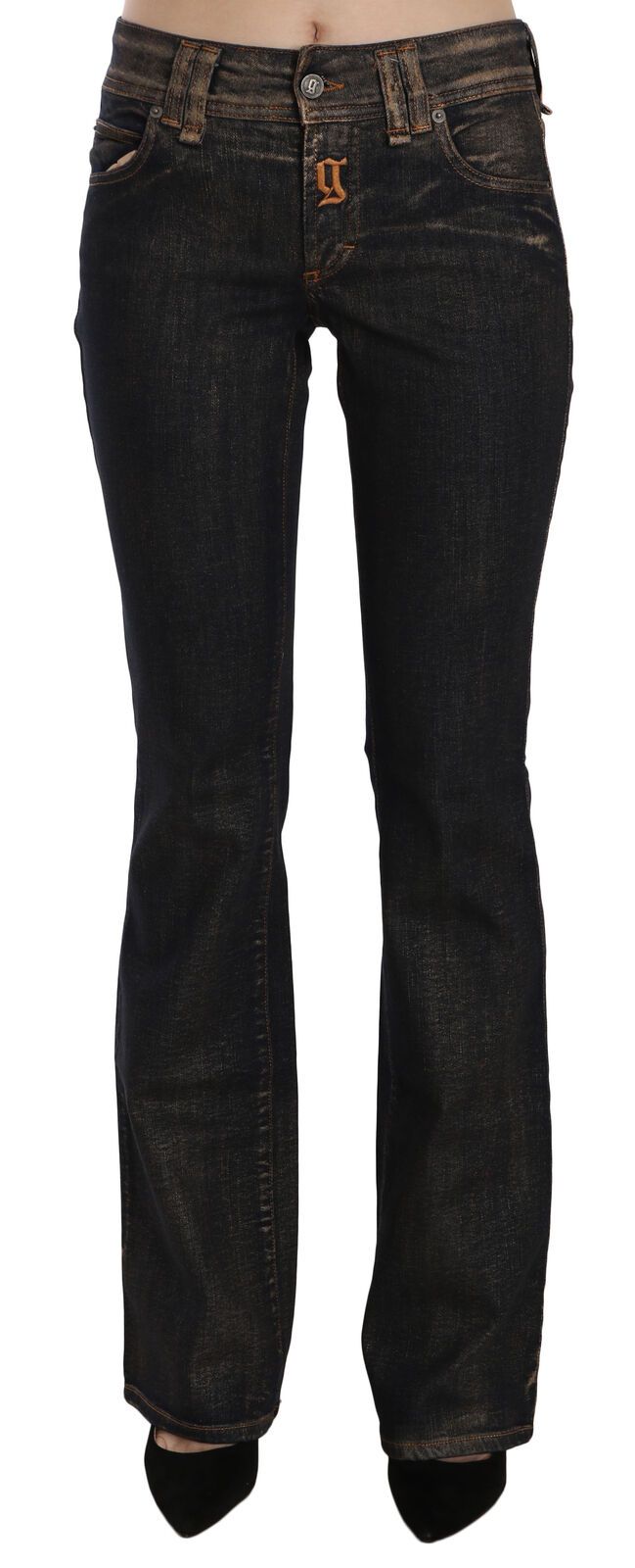 Pantalones vaqueros acampanados de cintura media lavados negros Algodón