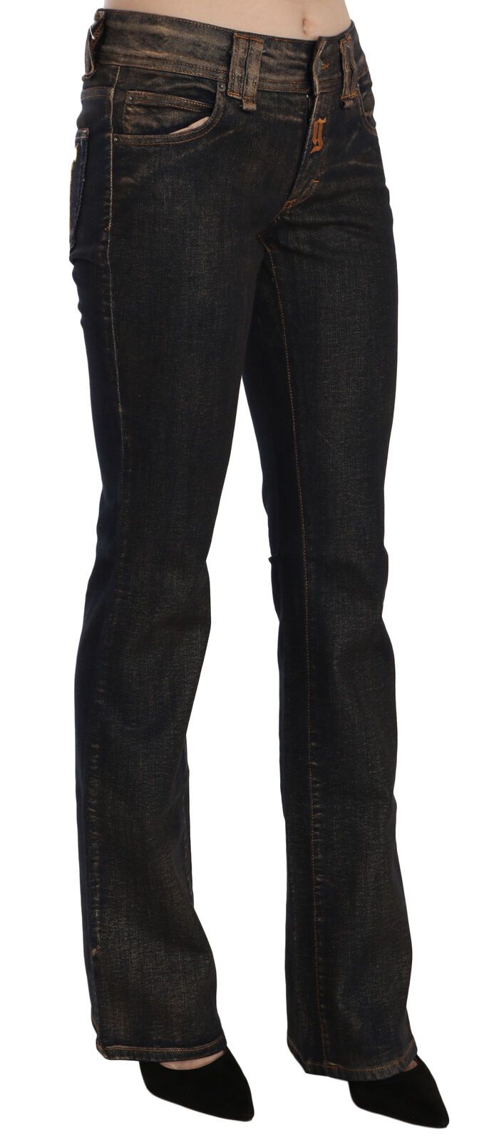 Pantalones vaqueros acampanados de cintura media lavados negros Algodón
