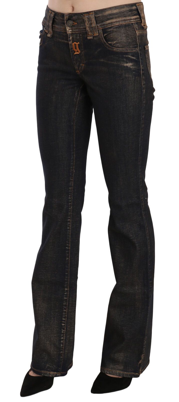 Pantalones vaqueros acampanados de cintura media lavados negros Algodón