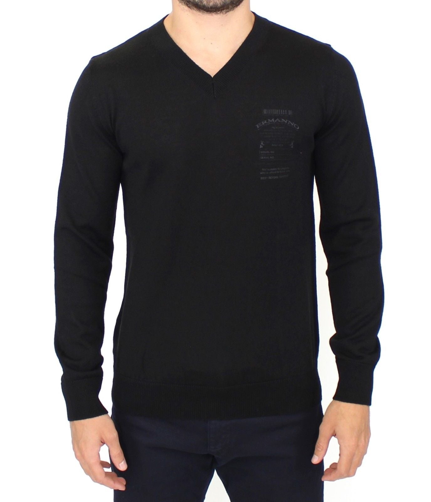 Jersey con cuello en V de mezcla de lana negro