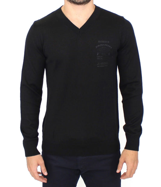 Jersey con cuello en V de mezcla de lana negro
