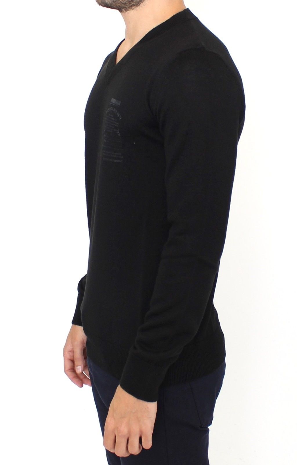 Jersey con cuello en V de mezcla de lana negro