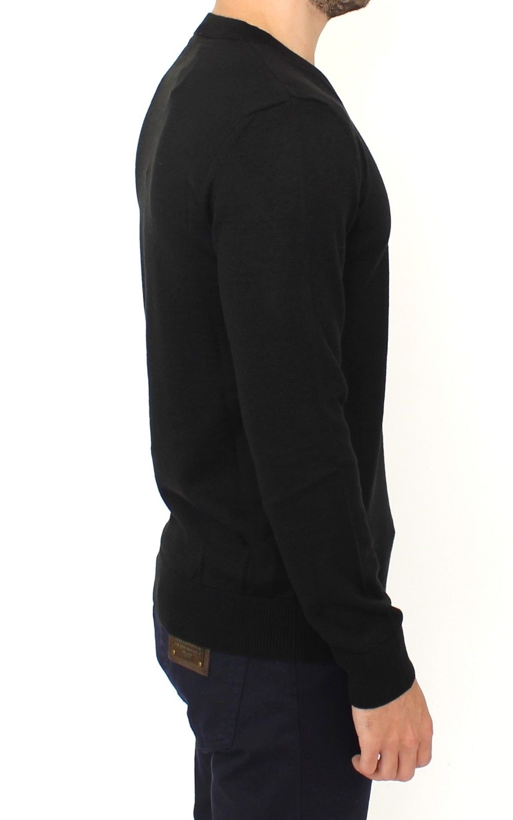 Jersey con cuello en V de mezcla de lana negro