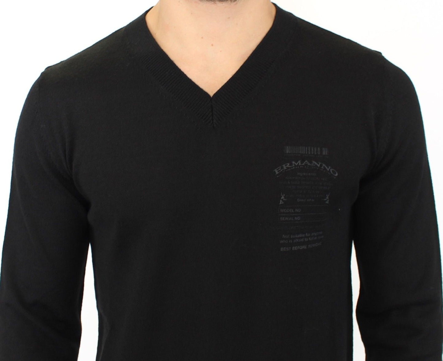 Jersey con cuello en V de mezcla de lana negro