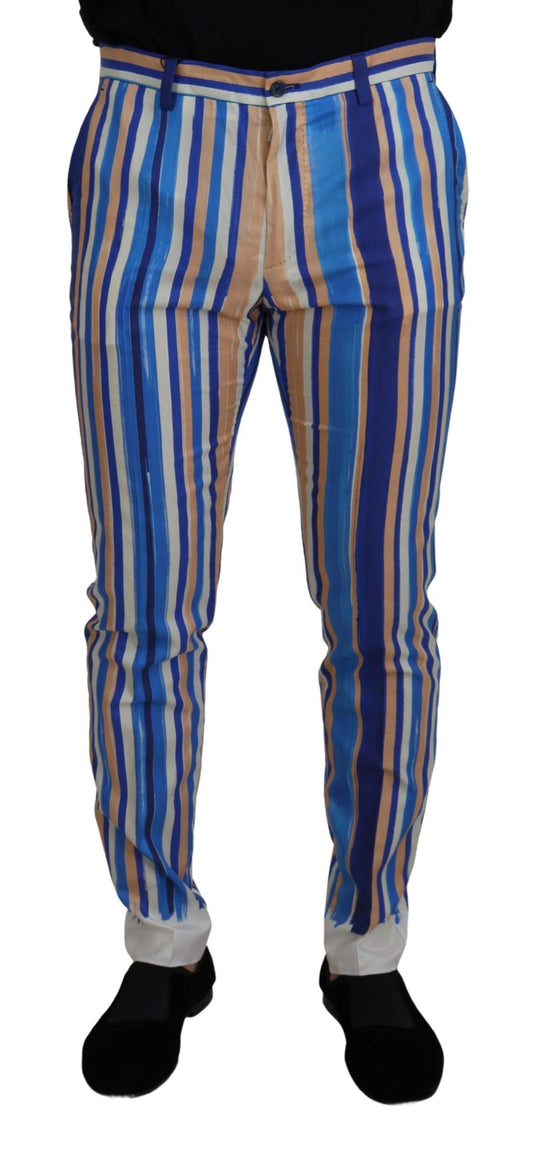Pantalón slim de algodón y seda a rayas azules