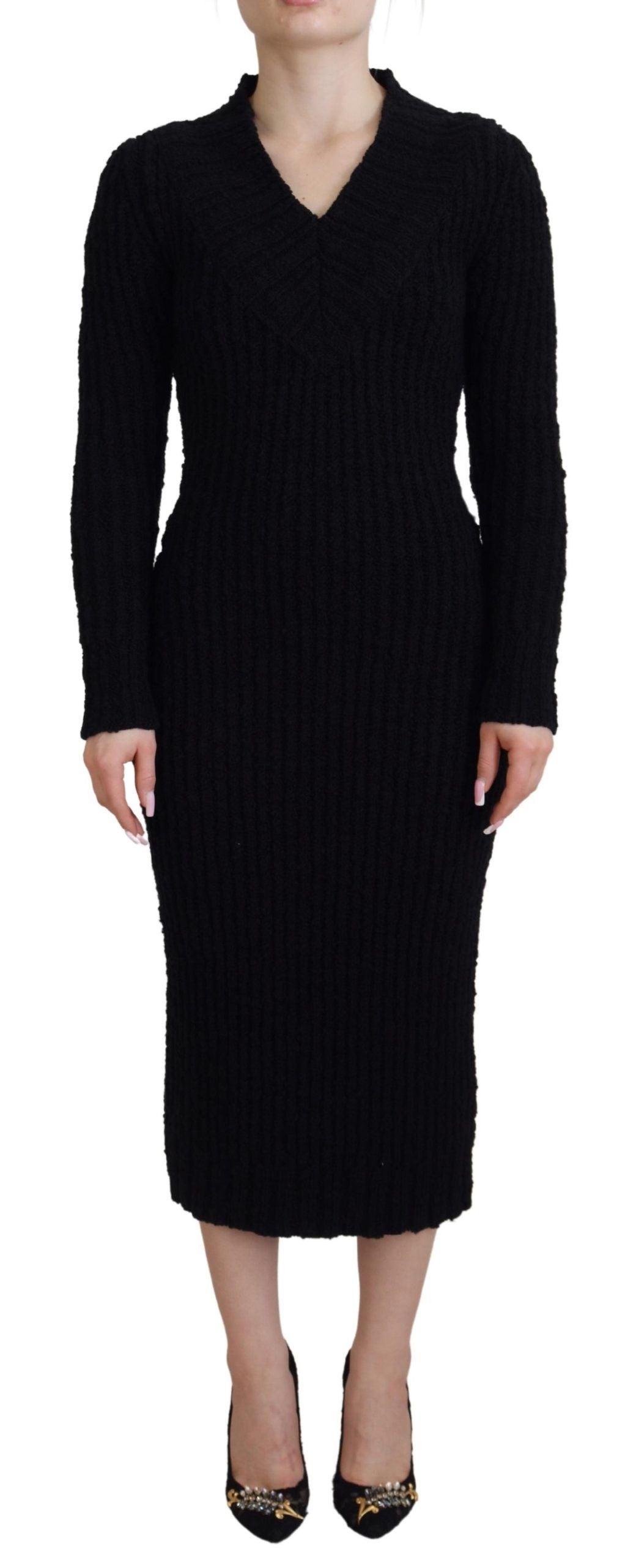 Vestido tipo jersey de tubo de punto de lana negro