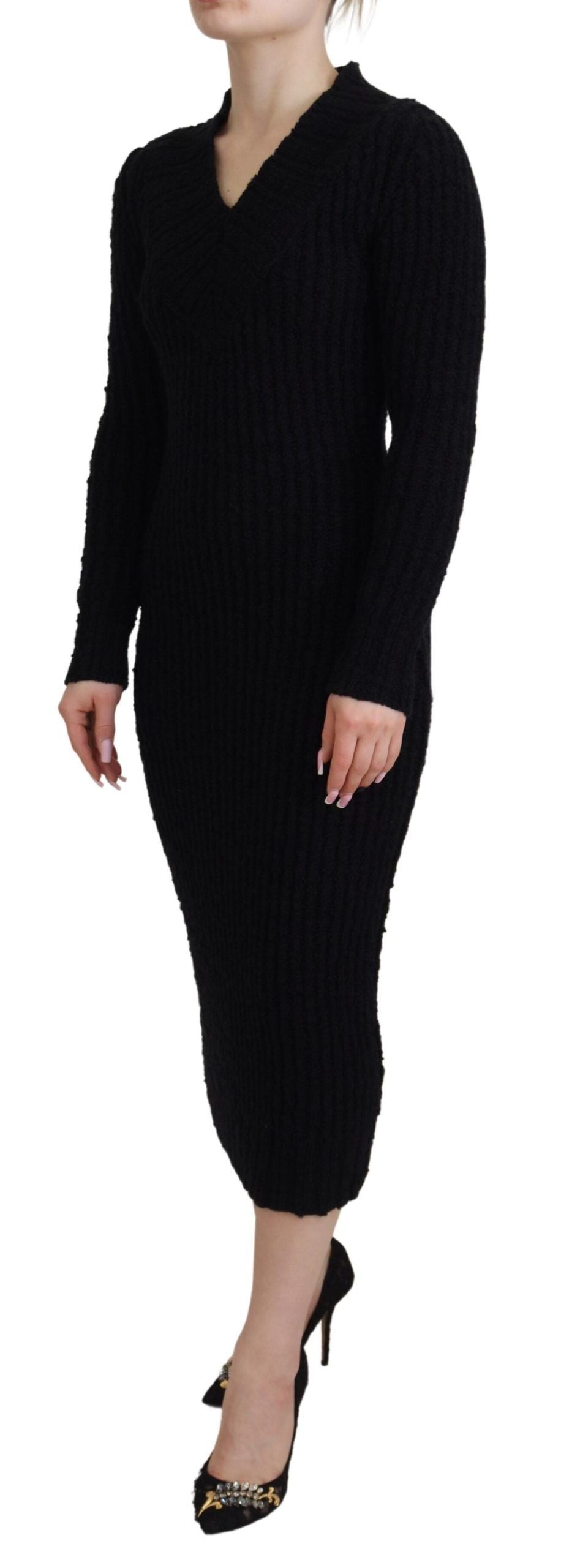 Vestido tipo jersey de tubo de punto de lana negro