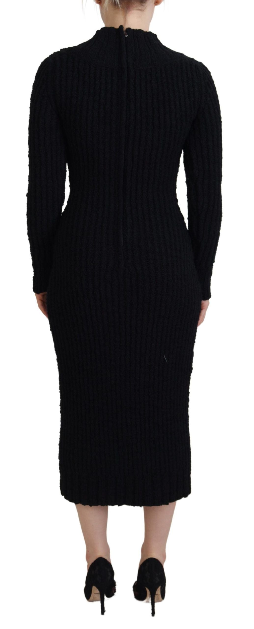 Vestido tipo jersey de tubo de punto de lana negro
