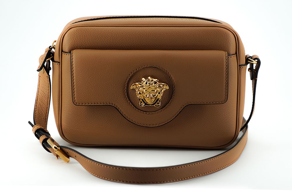 Bolso bandolera cámara en piel de becerro marrón