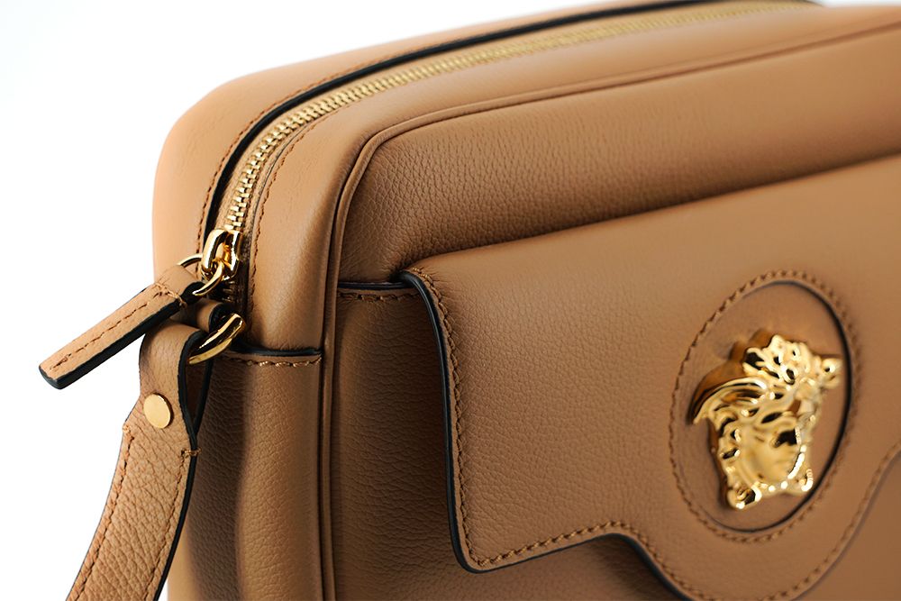 Bolso bandolera cámara en piel de becerro marrón