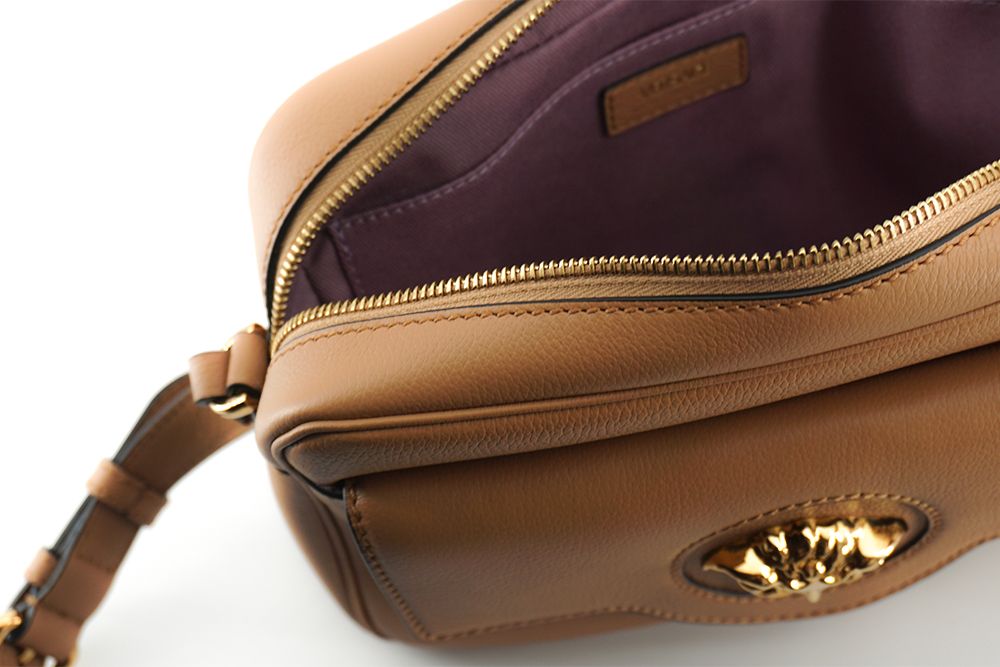Bolso bandolera cámara en piel de becerro marrón