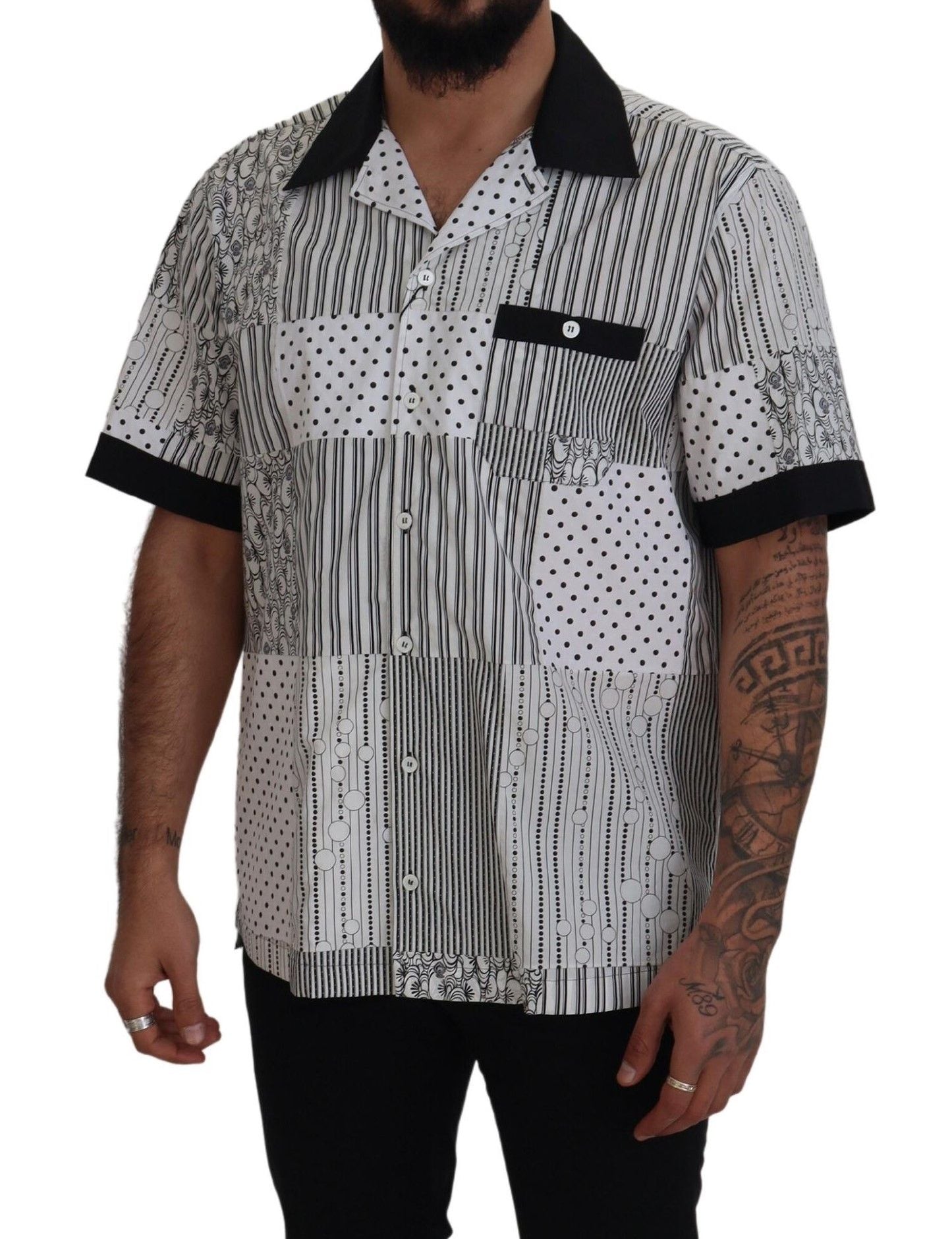 Camisa con botones estampada negra blanca