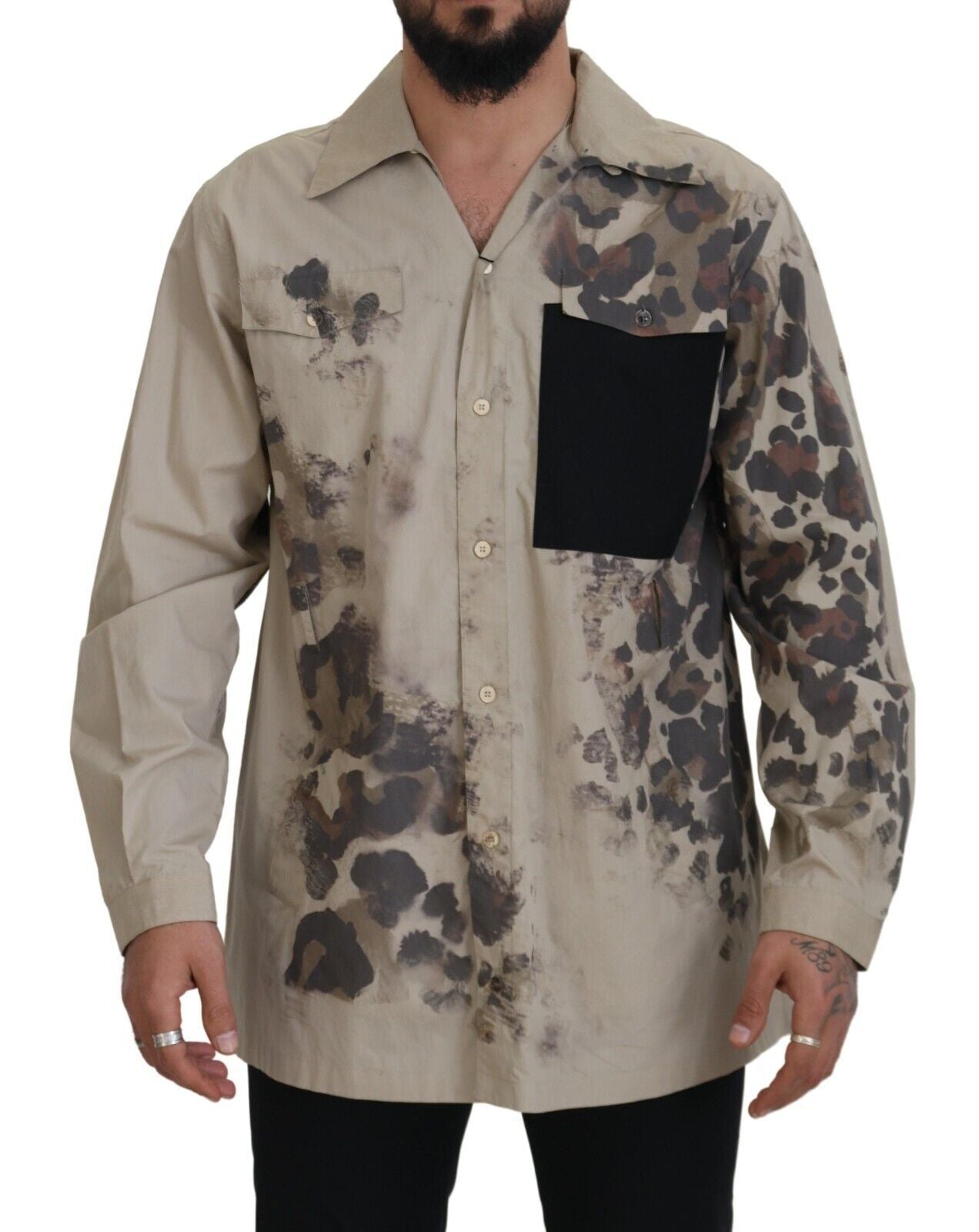 Camisa de manga larga de algodón con camuflaje beige
