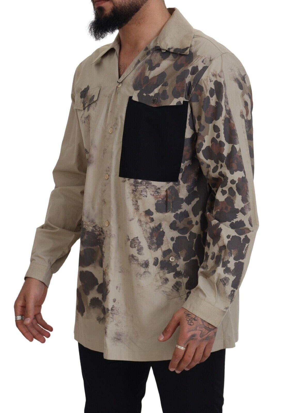 Camisa de manga larga de algodón con camuflaje beige