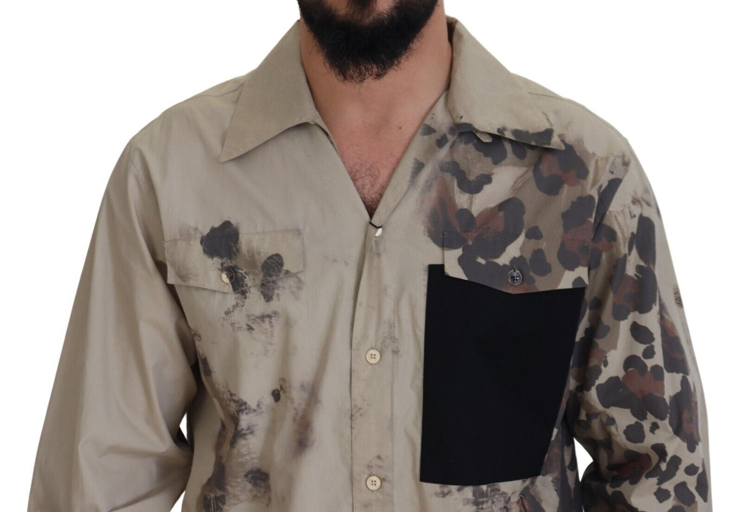 Camisa de manga larga de algodón con camuflaje beige