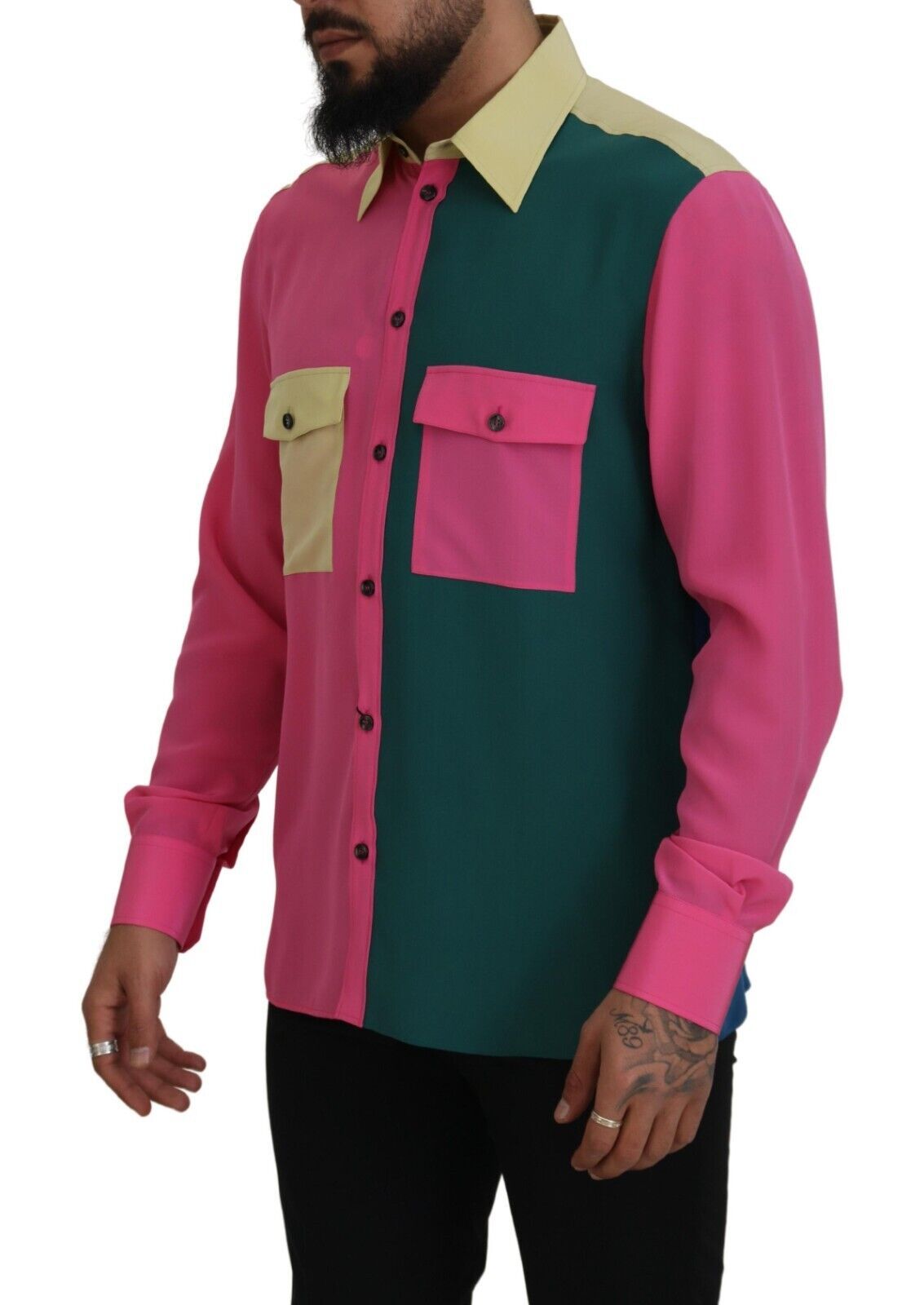 Camisa con botones de seda multicolor