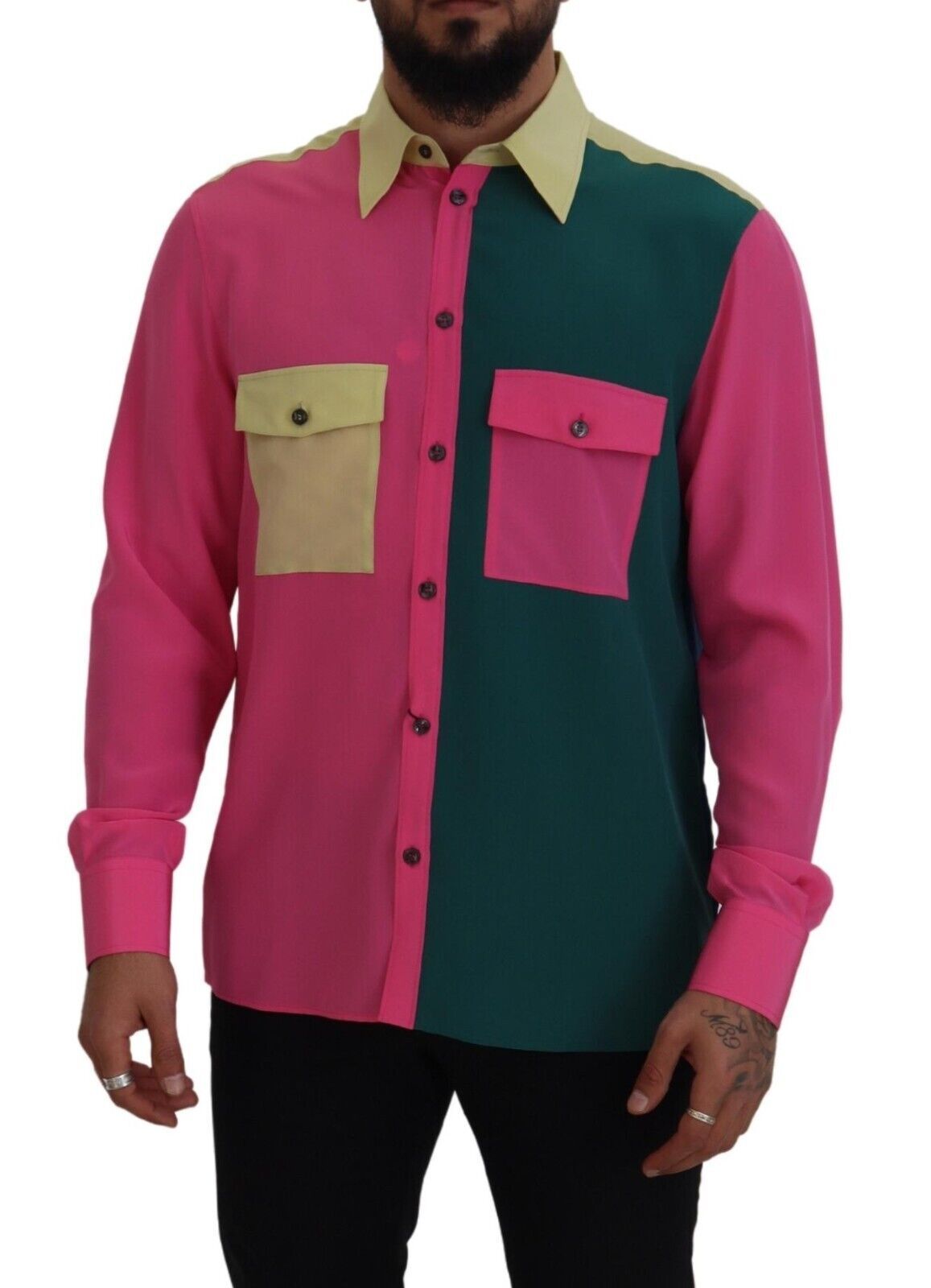 Camisa con botones de seda multicolor