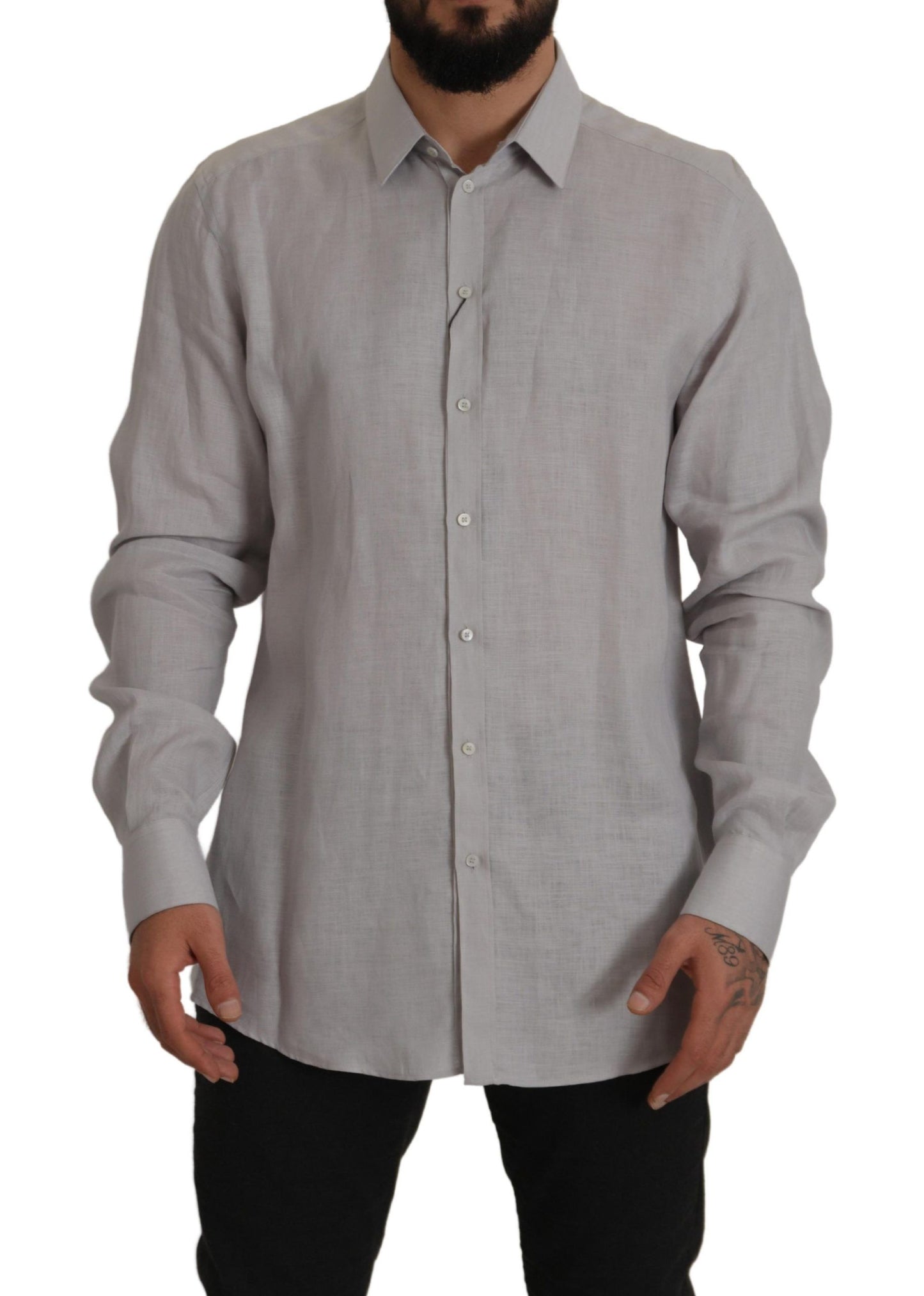 Camisa Formal ORO Lino Gris Manga Larga