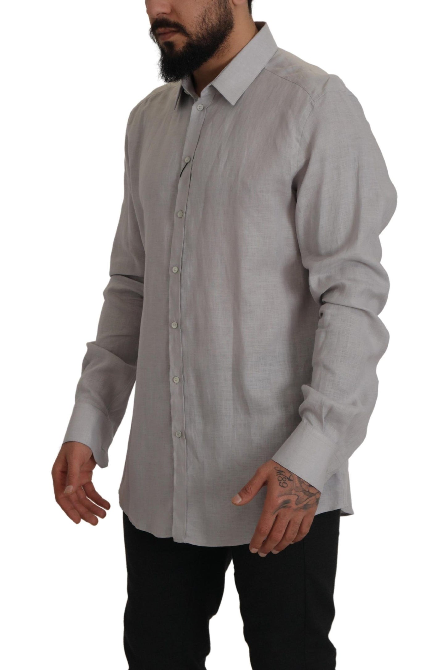 Camisa Formal ORO Lino Gris Manga Larga