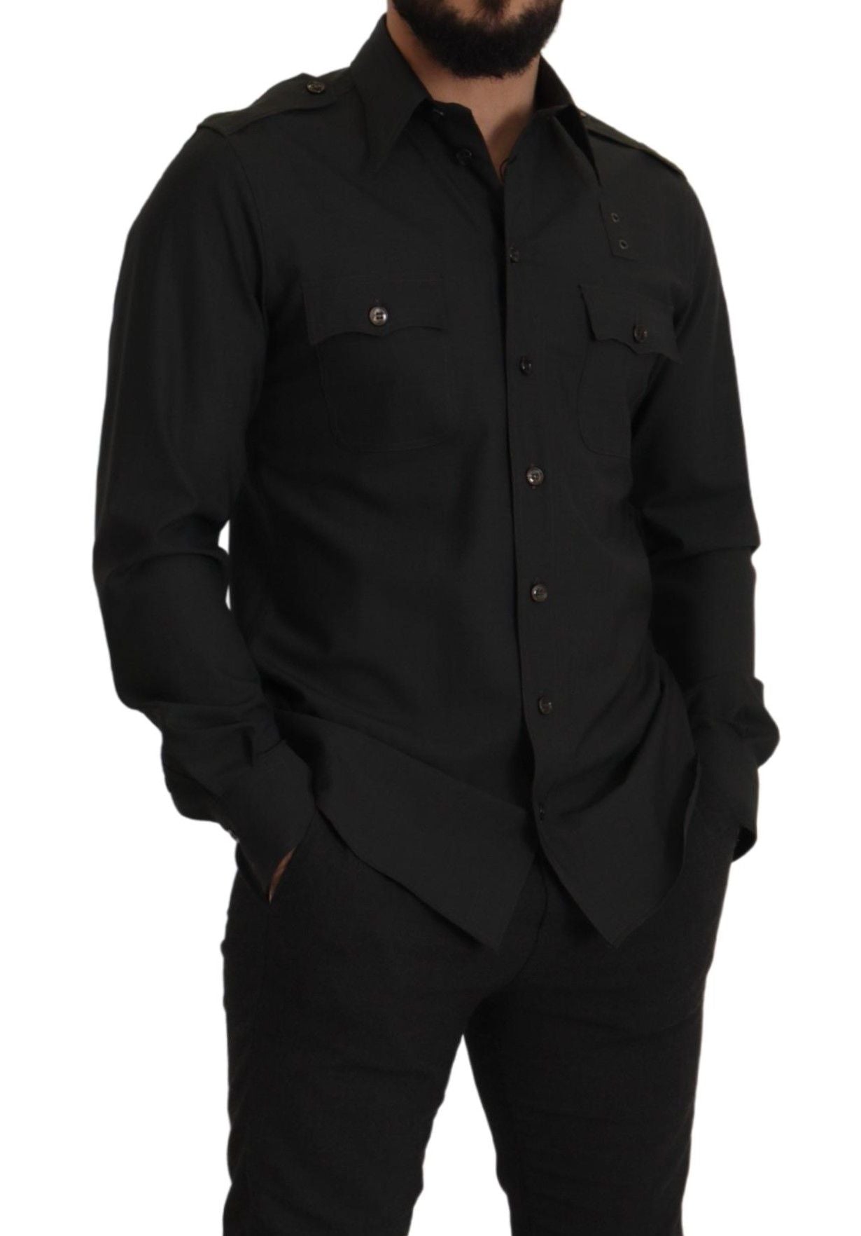 Camicia da uomo casual slim fit in cotone verde scuro