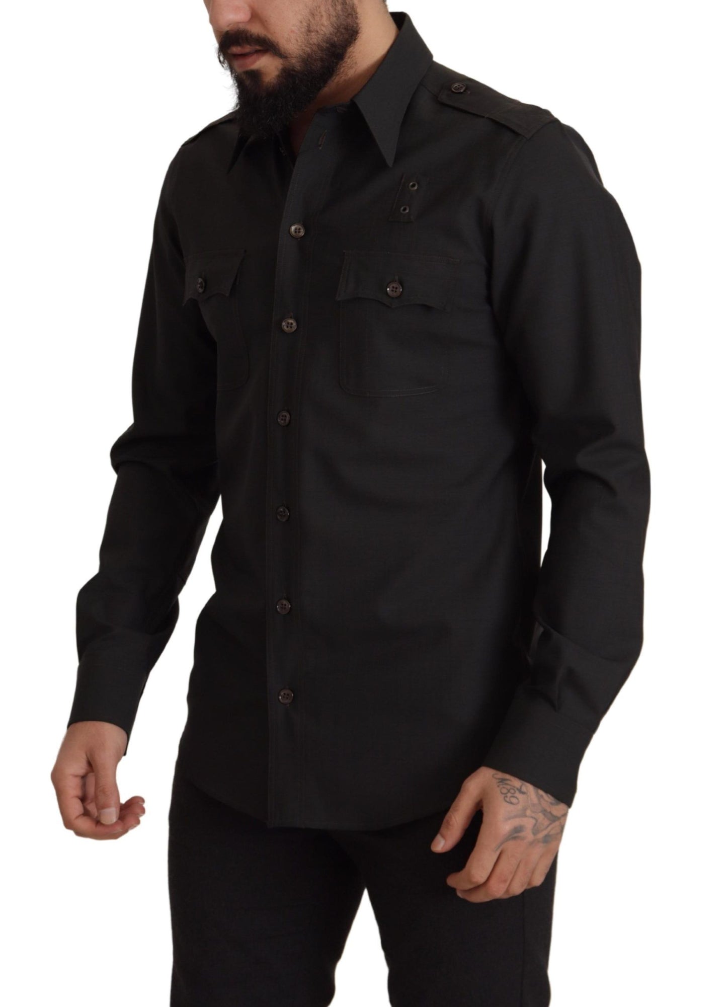 Camicia da uomo casual slim fit in cotone verde scuro