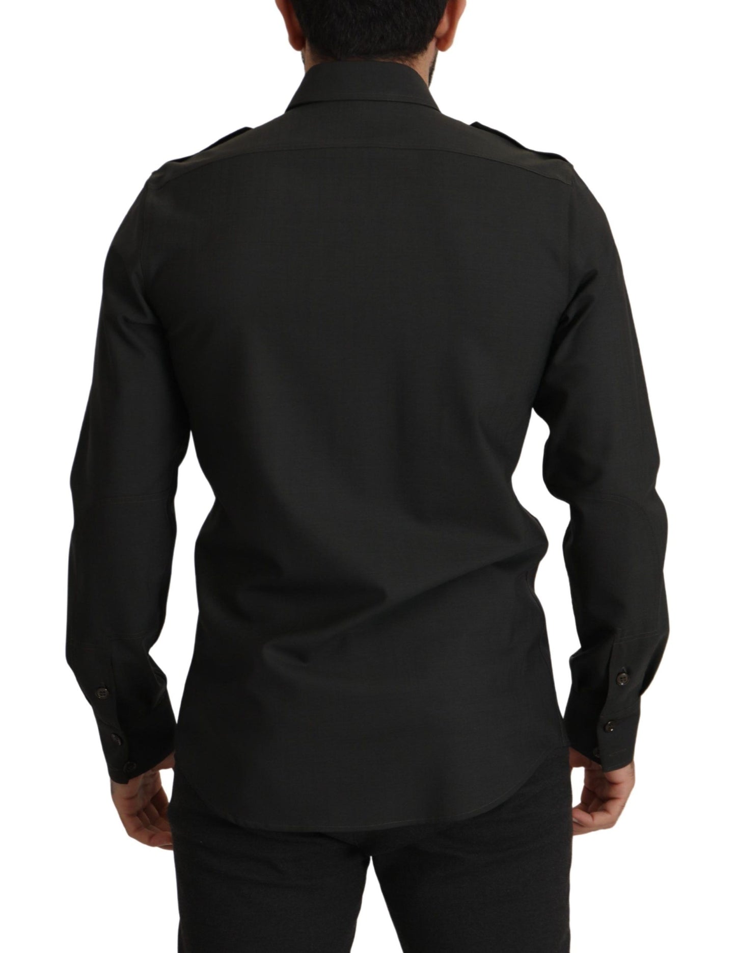 Camicia da uomo casual slim fit in cotone verde scuro